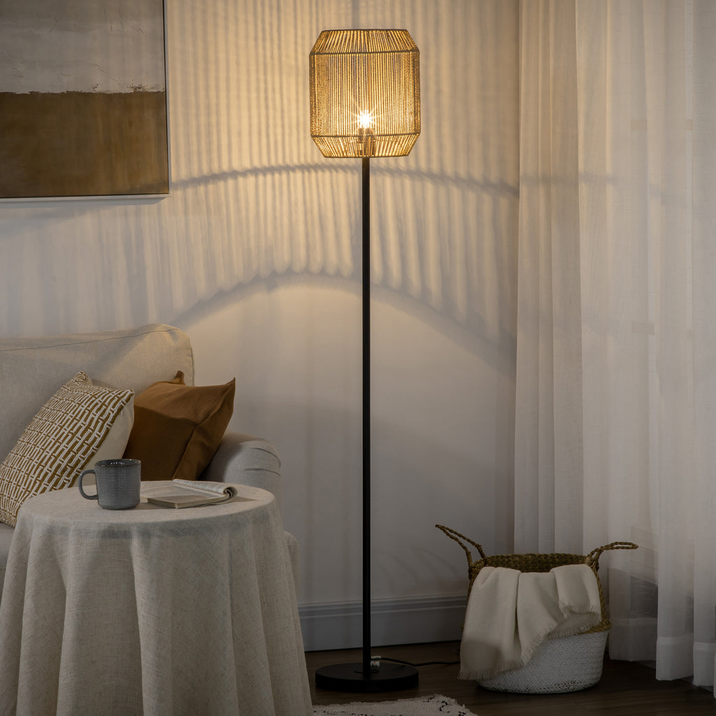Lampadaire sur pied salon abat-jour en corde de papier design naturel base E27 Max. 40W - Ø 26 x 164H cm