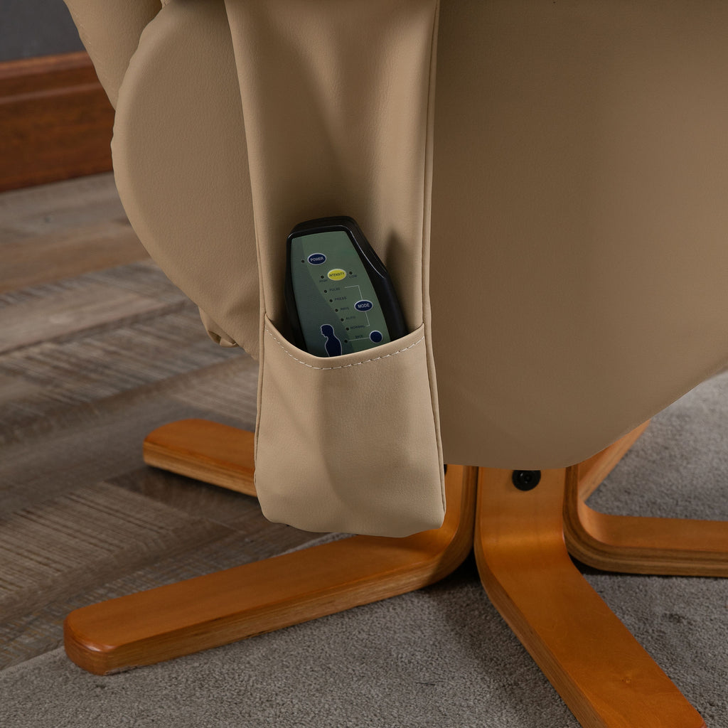 Fauteuil relax massant avec pouf, fauteuil de relaxation pivotant à 360°, dossier inclinable, 80 x 86 x 99 cm, crème