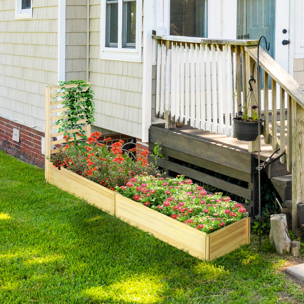 Jardinière avec treillis bac à fleurs jardinière de jardin dim. 230L x 60l x 110H cm effet bois naturel