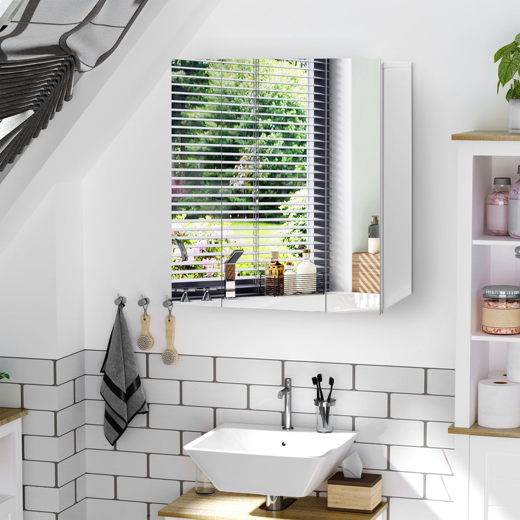 Armoire murale de salle de bain avec 3 portes miroir et étagères réglables en MDF Blanc dim. 70L x 15l x 60H cm