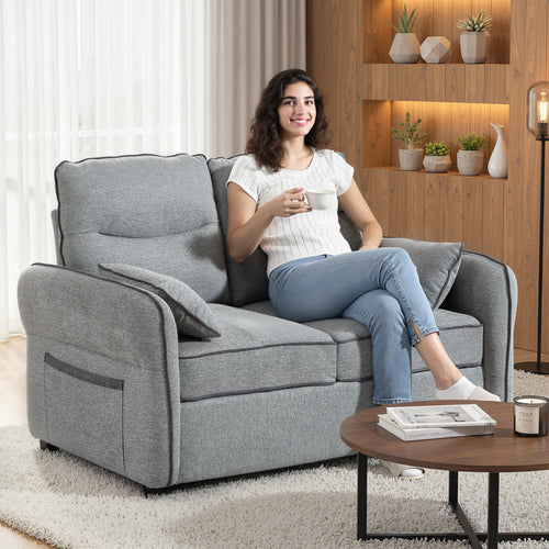 2-Seater Egyptian Velvet Sofa – 136x81x90cm, Side Pockets, Grey