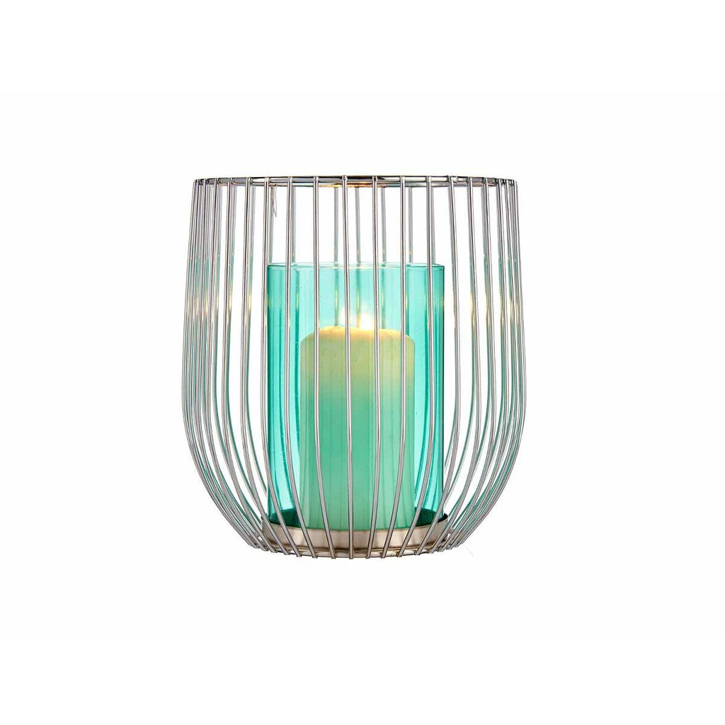 Candleholder Gift Decor Blue Silver Metal Glass 15 x 17 x 15 cm Cage