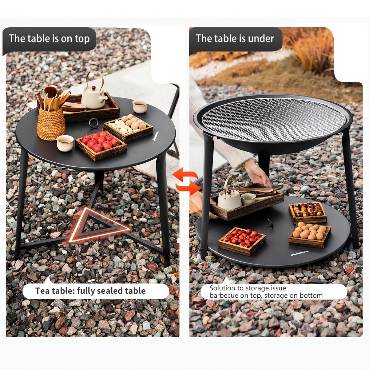 Round Charcoal BBQ Grill – 55x47cm, Iron, Portable with Storage
