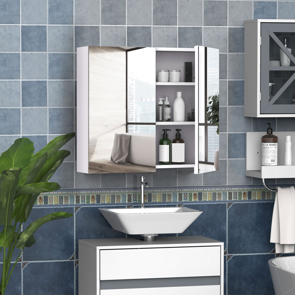 Armoire murale salle de bain avec miroir 70 x 60 cm avec étagère réglable, miroir salle de bain avec rangement, blanc