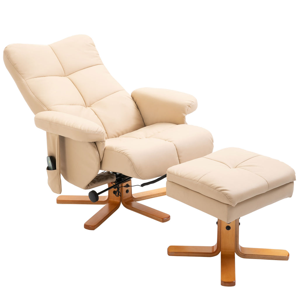 Fauteuil relax massant avec pouf, fauteuil de relaxation pivotant à 360°, dossier inclinable, 80 x 86 x 99 cm, crème