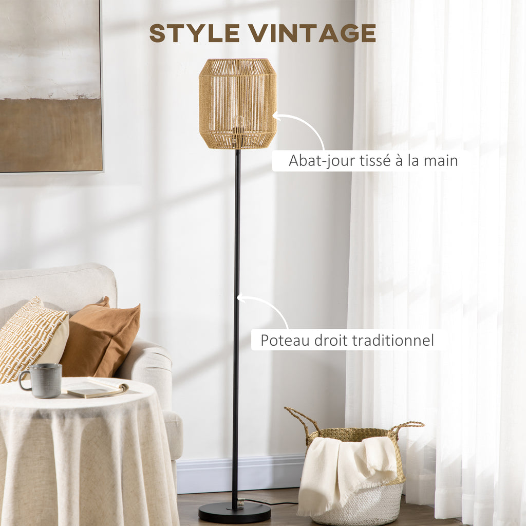 Lampadaire sur pied salon abat-jour en corde de papier design naturel base E27 Max. 40W - Ø 26 x 164H cm