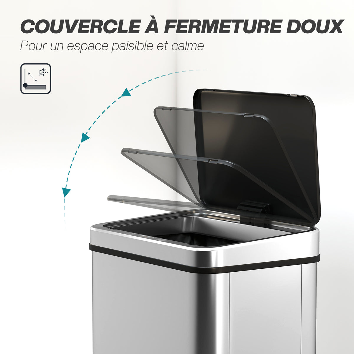 Poubelle à Capteur de 40L, Couvercle à Fermeture en Douceur, Poubelle de Cuisine Automatique Acier Inoxydable, Argenté
