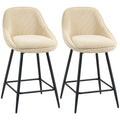 Lot de 2 tabourets de bar en tissu velours côtelé, chaises de bar avec dossier courbé, repose-pieds, 49x52x88cm, beige