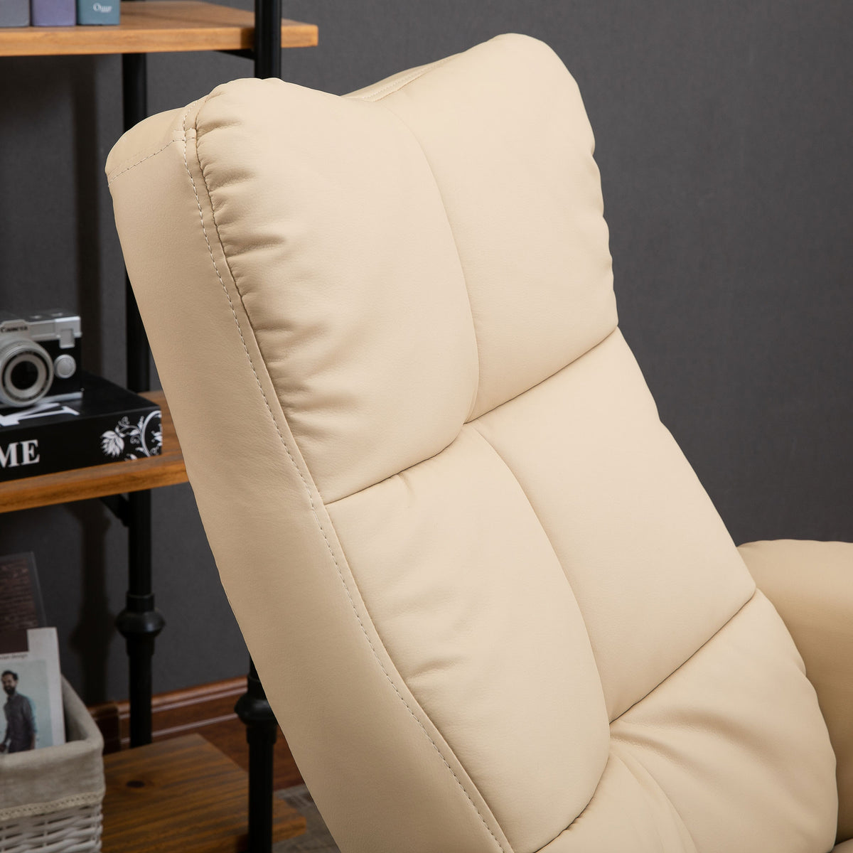Fauteuil relax massant avec pouf, fauteuil de relaxation pivotant à 360°, dossier inclinable, 80 x 86 x 99 cm, crème