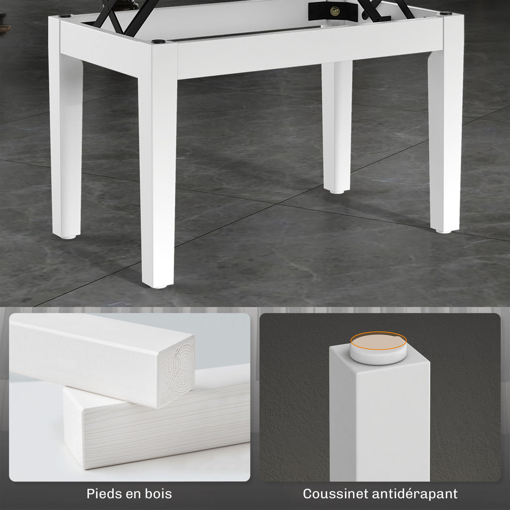 Banc de piano, banc de clavier réglable en hauteur en bois massif, compartiment de rangement, 55 x 33 x 48-58 cm blanc