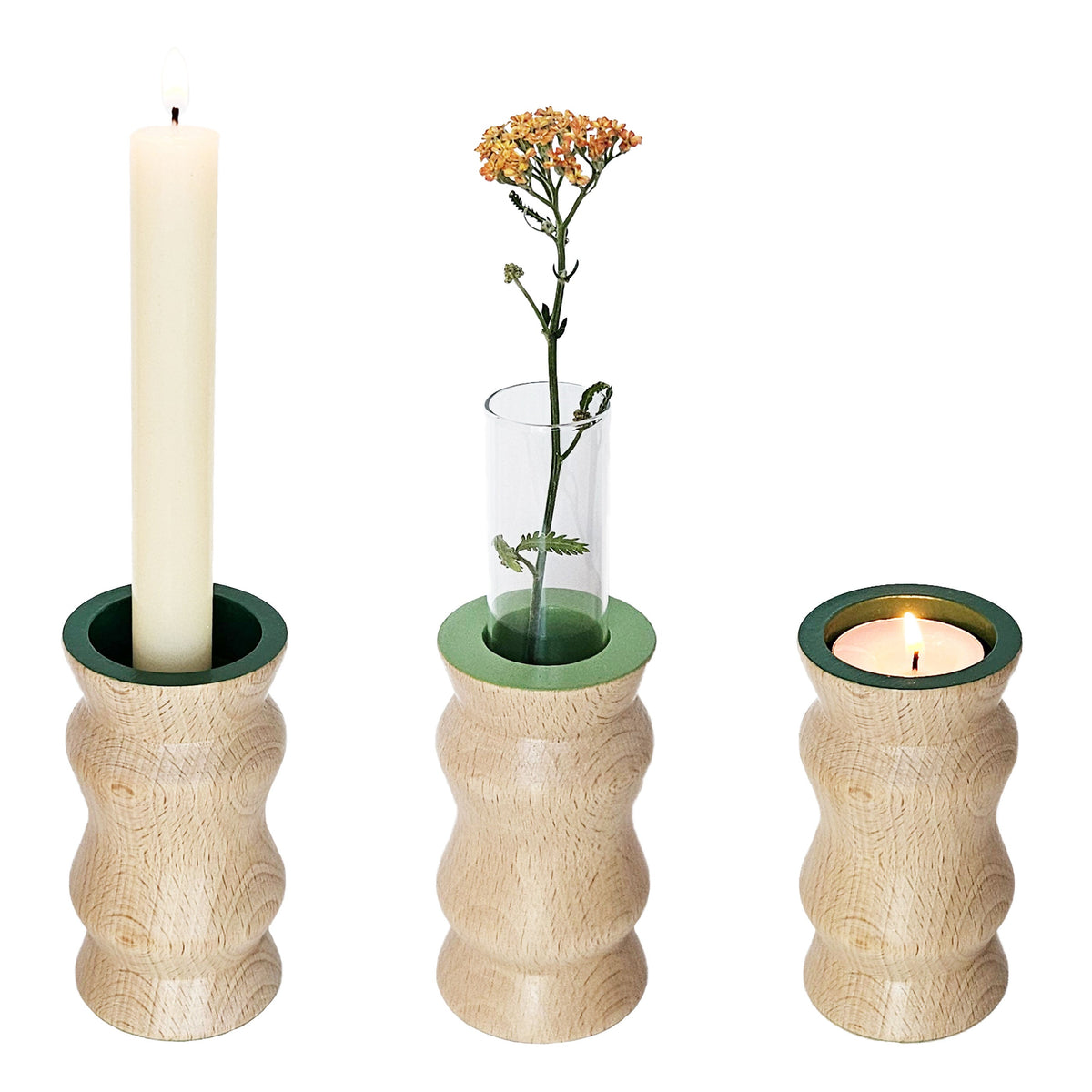 Vira 3 in 1 - Green Finish - Candle Holder / Tea Light Holder / Vase