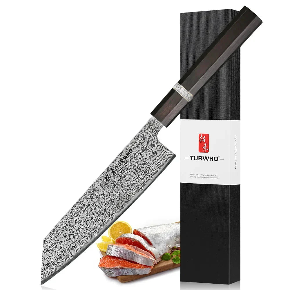 7-Inch Hand-Forged Kiritsuke Knife 73-Layer Damascus Steel Black