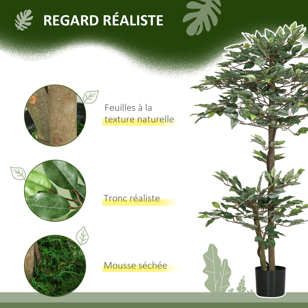 Arbre Artificiel Plante Artificiel ficus Hauteur 1,5 m Tronc Branches Liane Lichen Feuilles Grand réalisme Pot Inclus