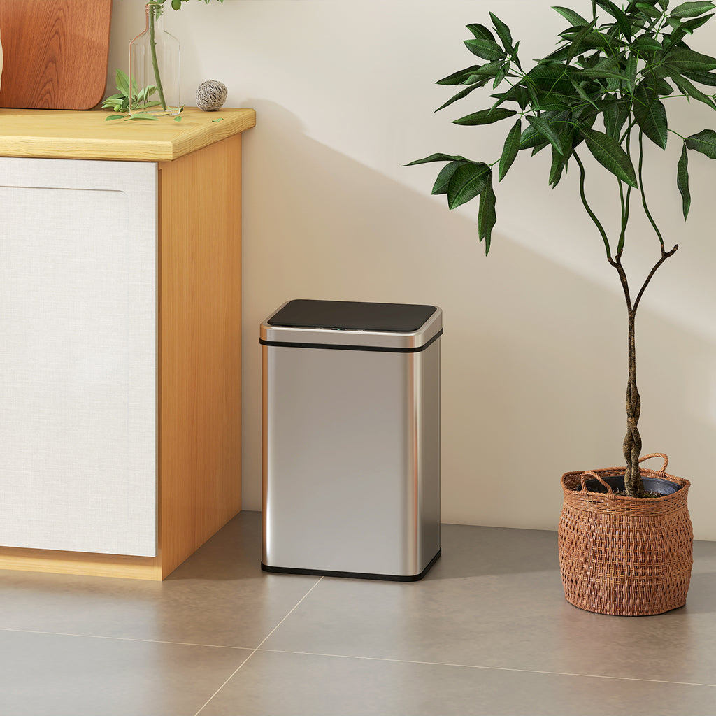 Poubelle à Capteur de 40L, Couvercle à Fermeture en Douceur, Poubelle de Cuisine Automatique Acier Inoxydable, Argenté