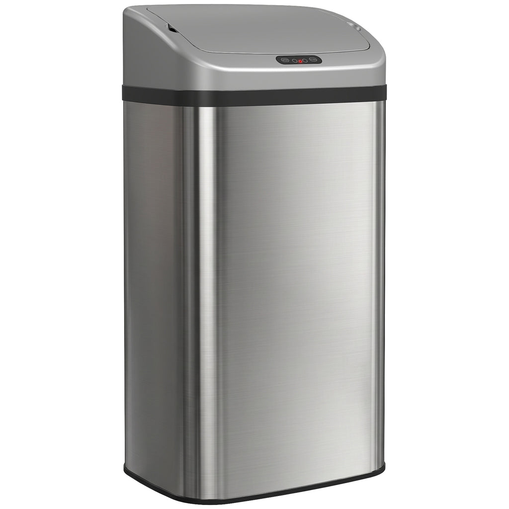 Poubelle de cuisine automatique 48L en acier inoxydable, couvercle à fermeture en douceur, 33x25x69cm, argent