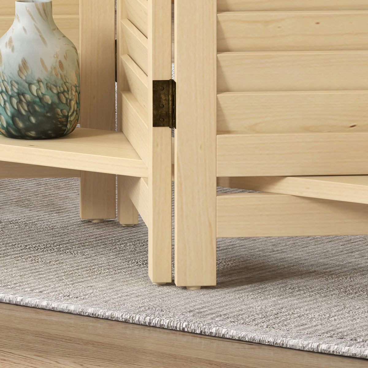 Paravent intérieur 4 panneaux 160L x 170H cm 3 étagères pliables séparateur de pièce portes persiennes naturel