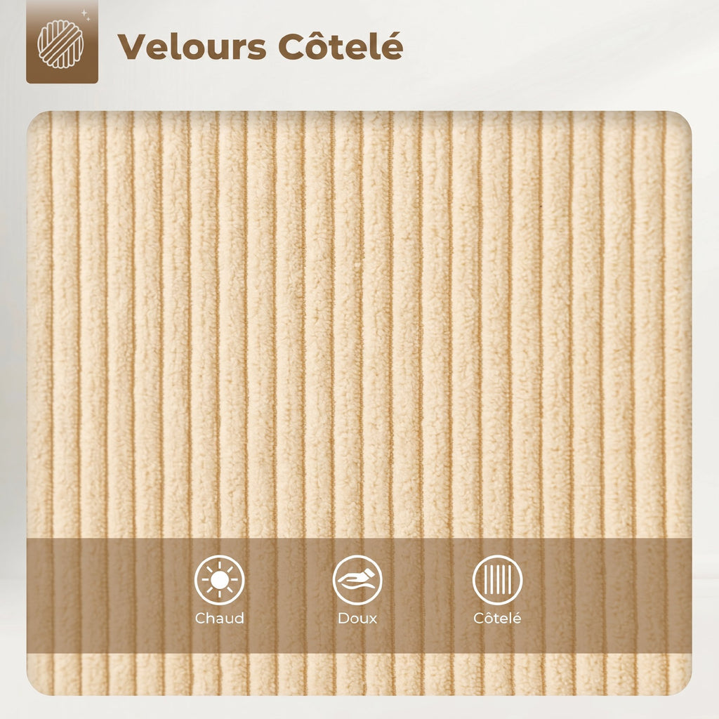 Lot de 2 tabourets de bar en tissu velours côtelé, chaises de bar avec dossier courbé, repose-pieds, 49x52x88cm, beige