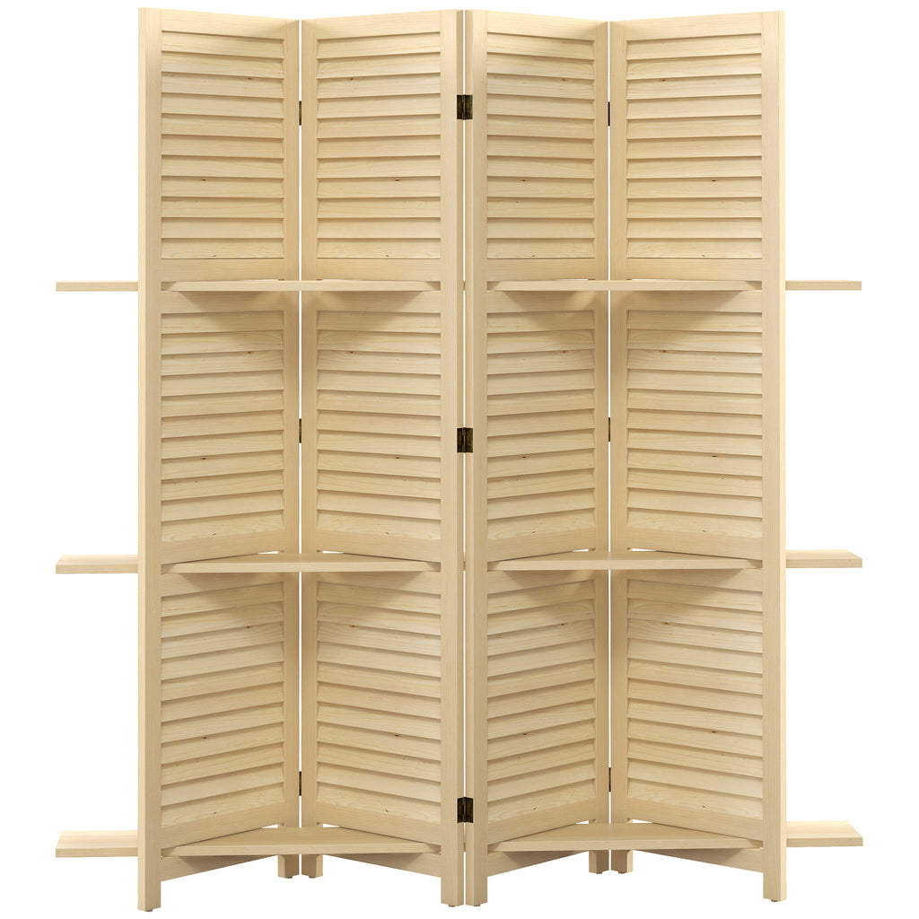 Paravent intérieur 4 panneaux 160L x 170H cm 3 étagères pliables séparateur de pièce portes persiennes naturel