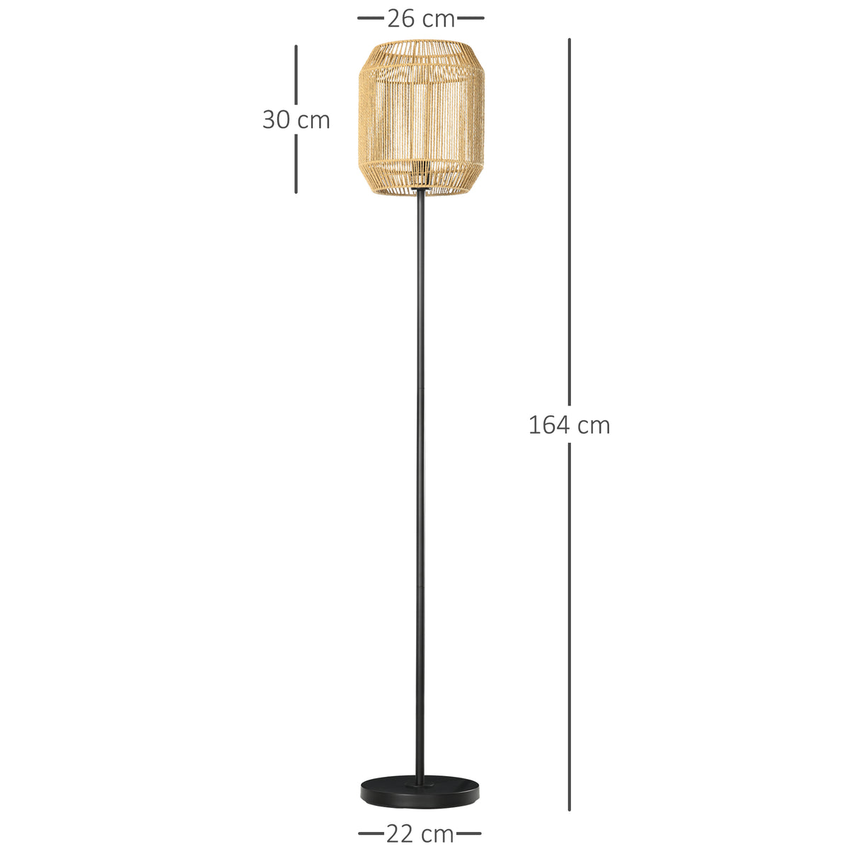 Lampadaire sur pied salon abat-jour en corde de papier design naturel base E27 Max. 40W - Ø 26 x 164H cm