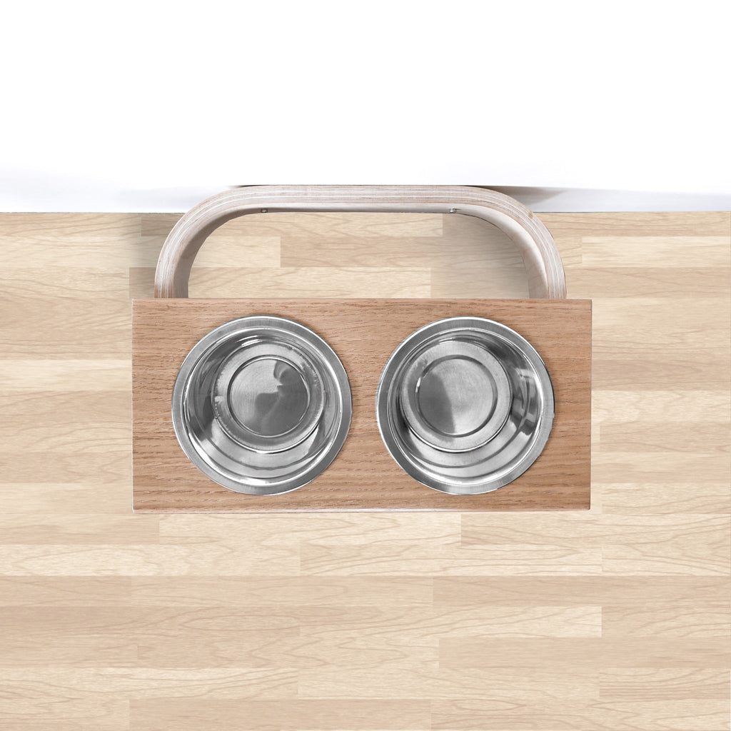 Hanging wooden dog feeder, Mounted pet feeding station, Shepherd food stand