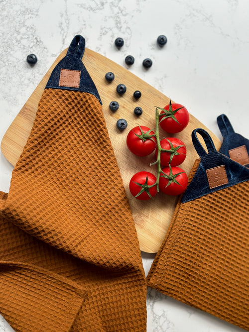 Denim Kitchen Set – Apron, Oven Mitts & 3 Hand Towels