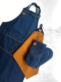 Denim Kitchen Set – Apron, Oven Mitts & 3 Hand Towels