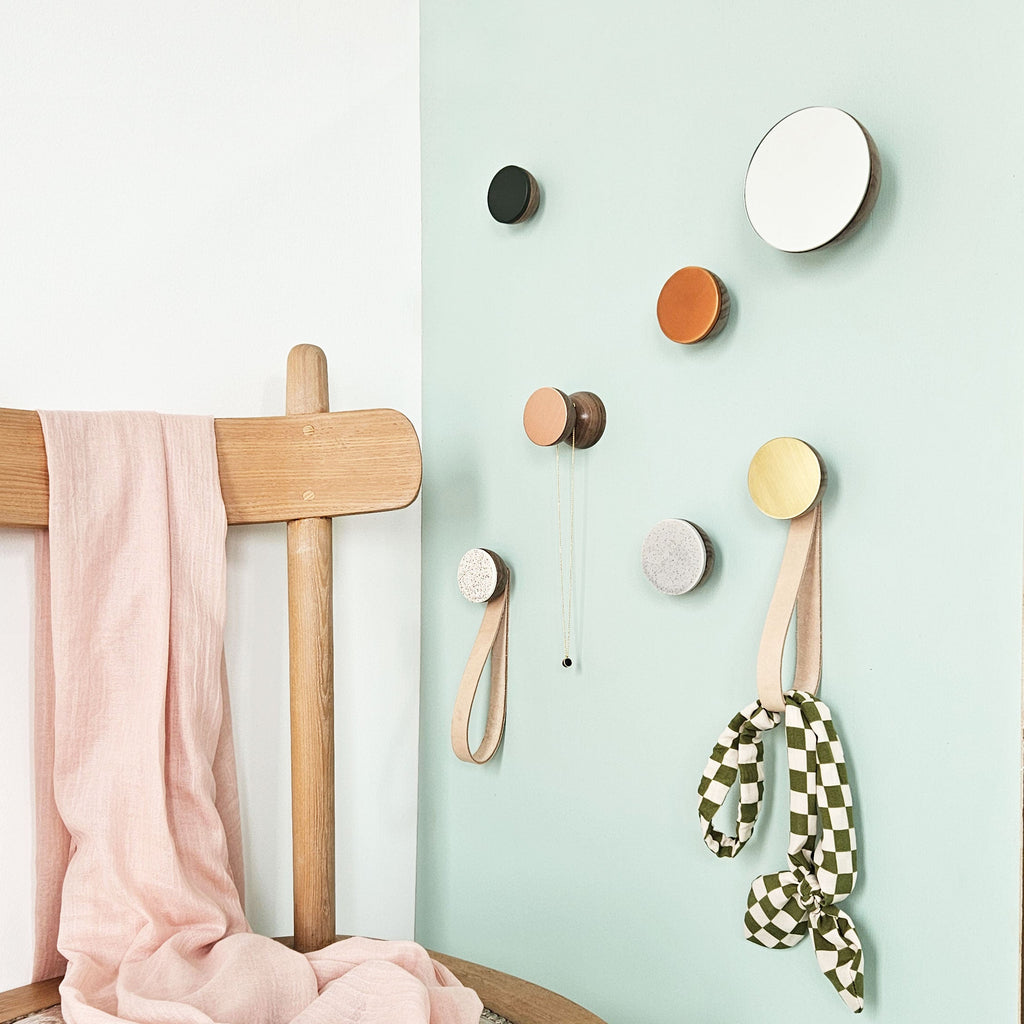 Geometric Walnut Wood & Copper Wall Mounted Coat Hook / Knob