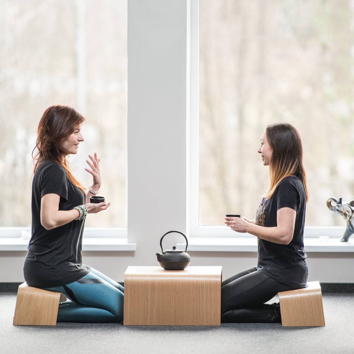 Handmade Wooden Benches and Table Set, Japanese Style Tea Ceremony Set