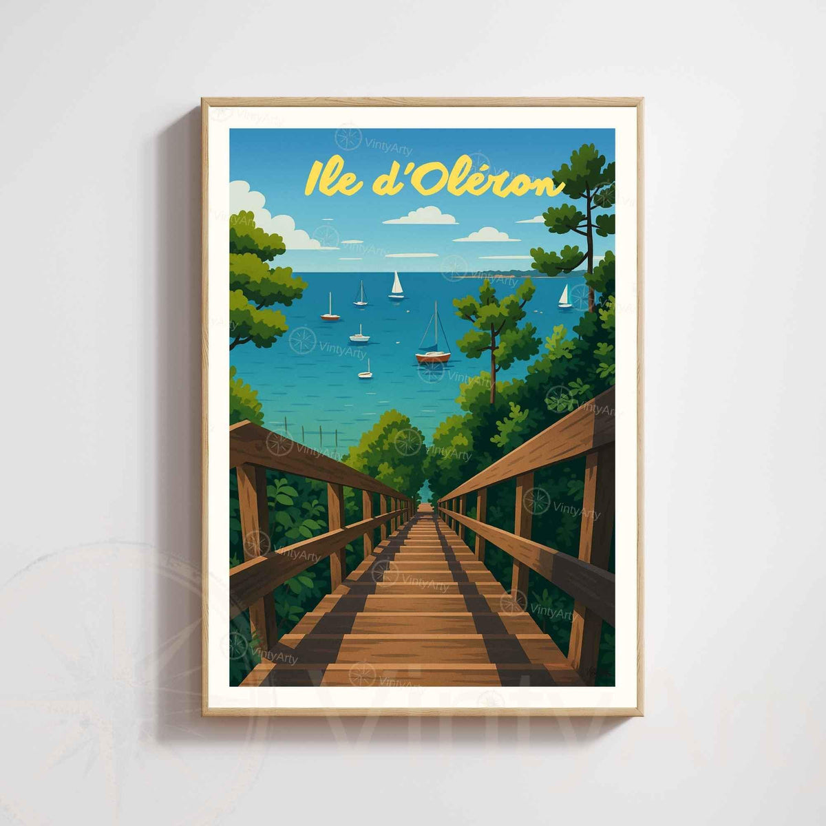 Affiche Île d’Oléron – Vue sur la mer et les voiliers | Affiche Vintage Côte Atlantique – France