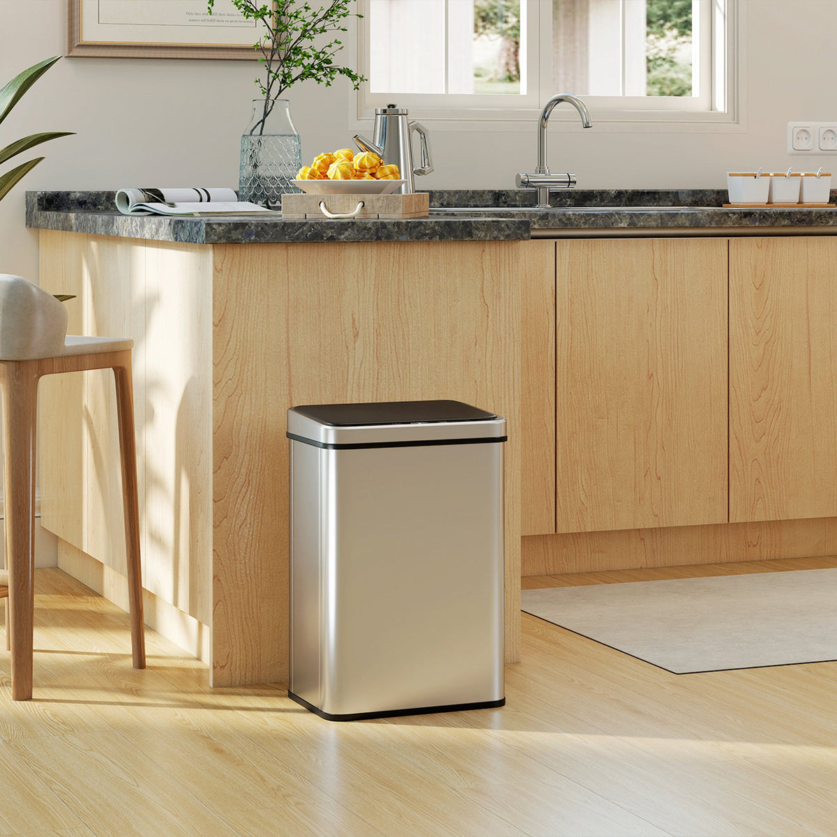 Poubelle à Capteur de 40L, Couvercle à Fermeture en Douceur, Poubelle de Cuisine Automatique Acier Inoxydable, Argenté