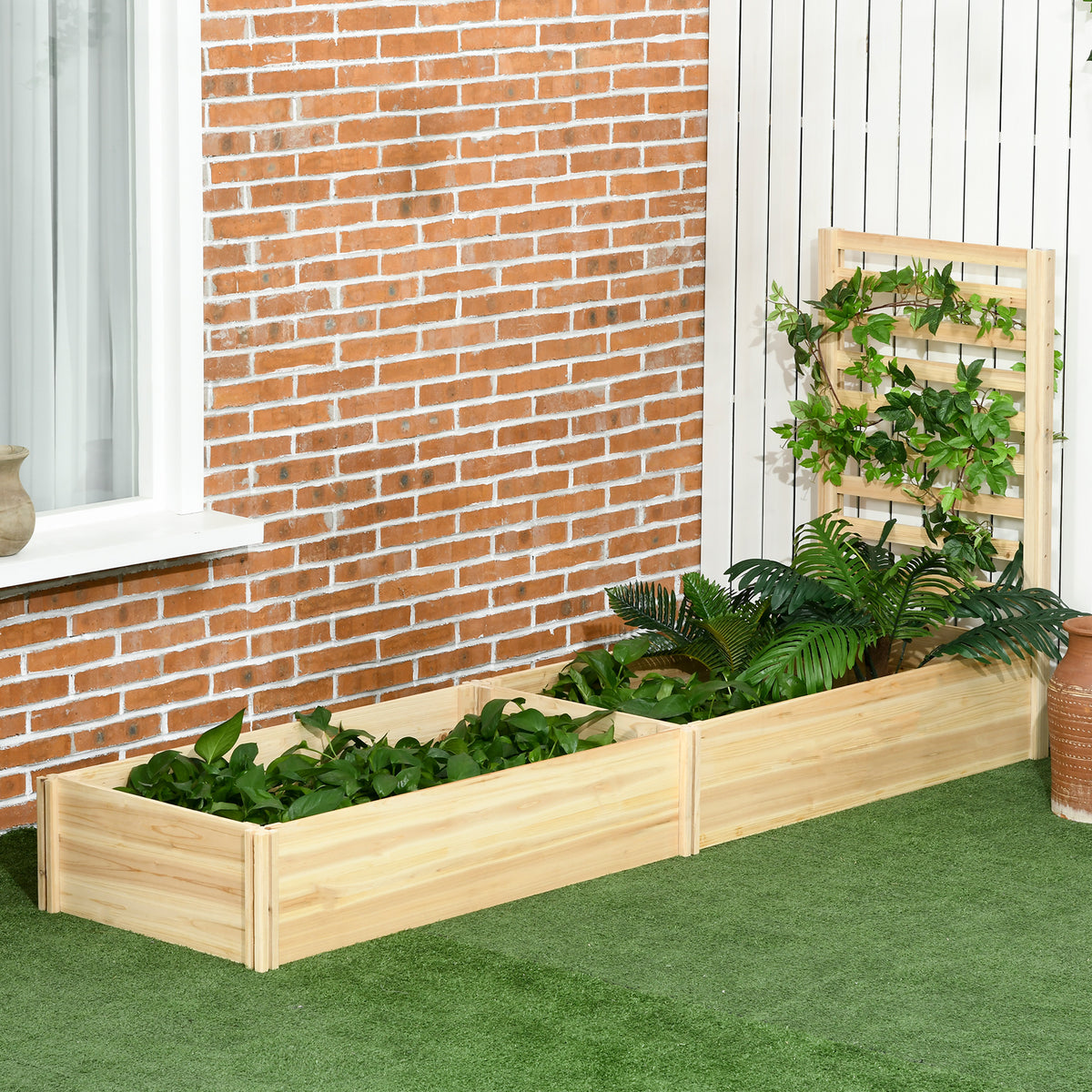 Jardinière avec treillis bac à fleurs jardinière de jardin dim. 230L x 60l x 110H cm effet bois naturel
