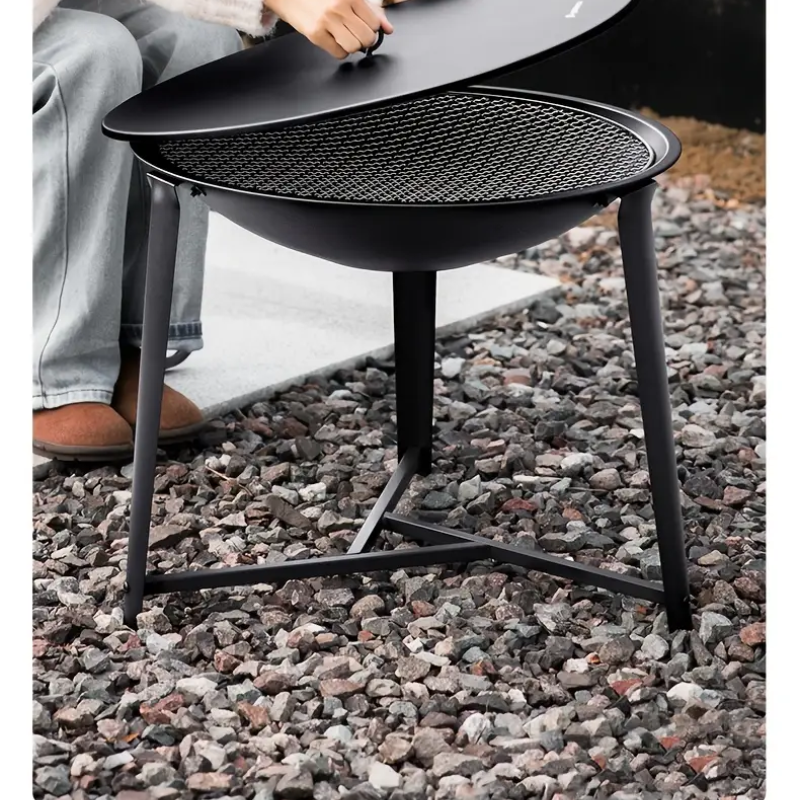 Round Charcoal BBQ Grill – 55x47cm, Iron, Portable with Storage