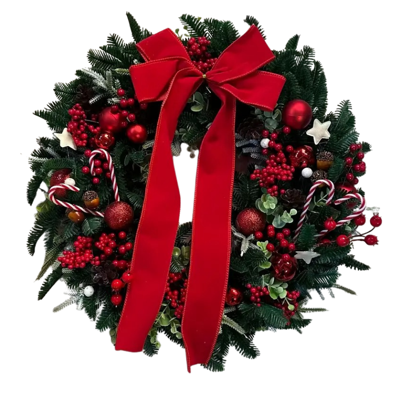 Artificial Christmas Wreath with Red Bow