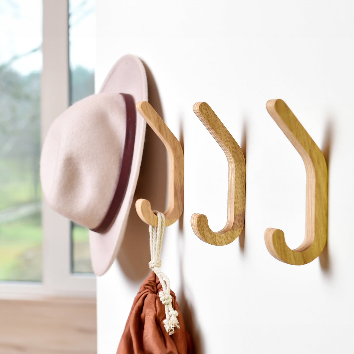 Set of 2 Wooden Wall Hooks for Coats & Storage Organization