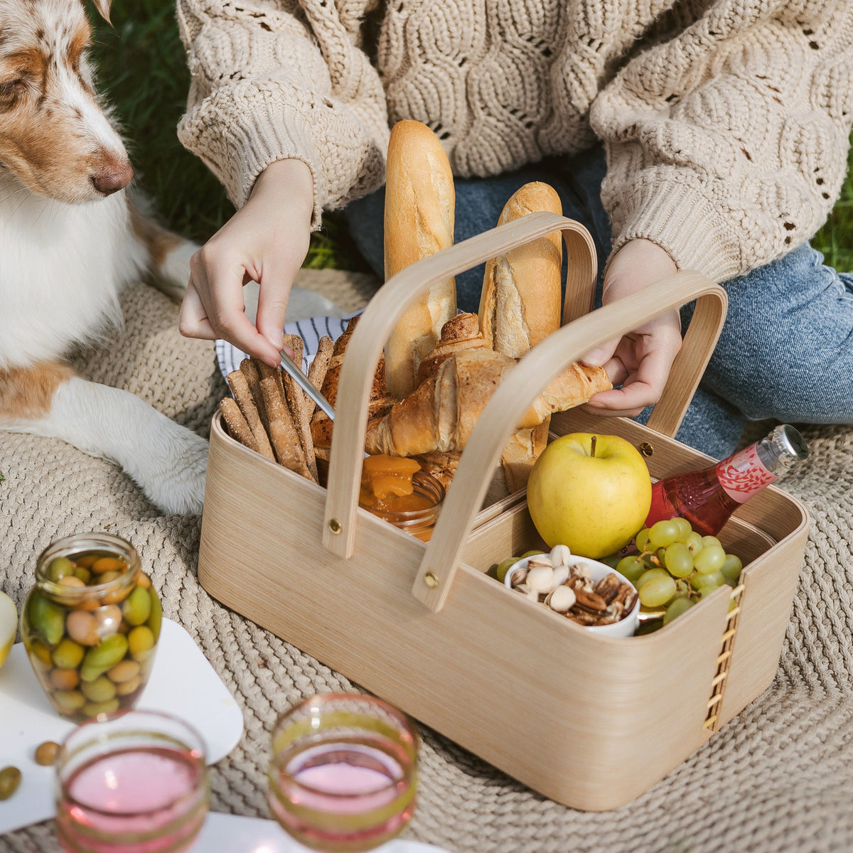 Wicker Picnic Basket with Handles