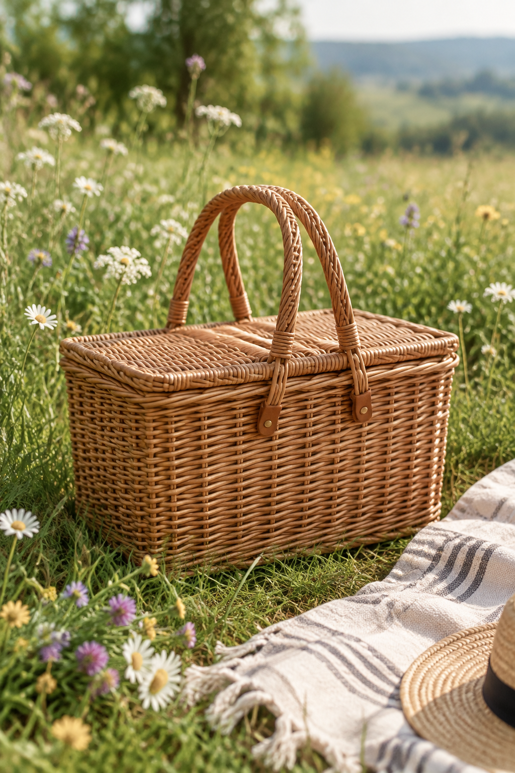 Wicker Picnic Basket with Handles