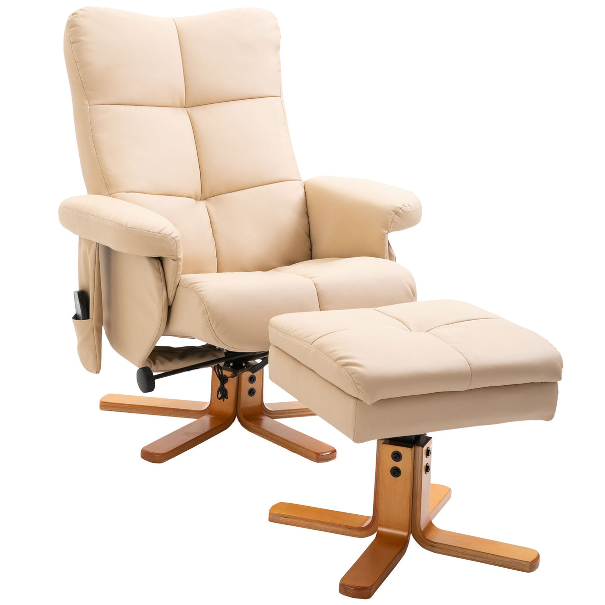 Fauteuil relax massant avec pouf, fauteuil de relaxation pivotant à 360°, dossier inclinable, 80 x 86 x 99 cm, crème