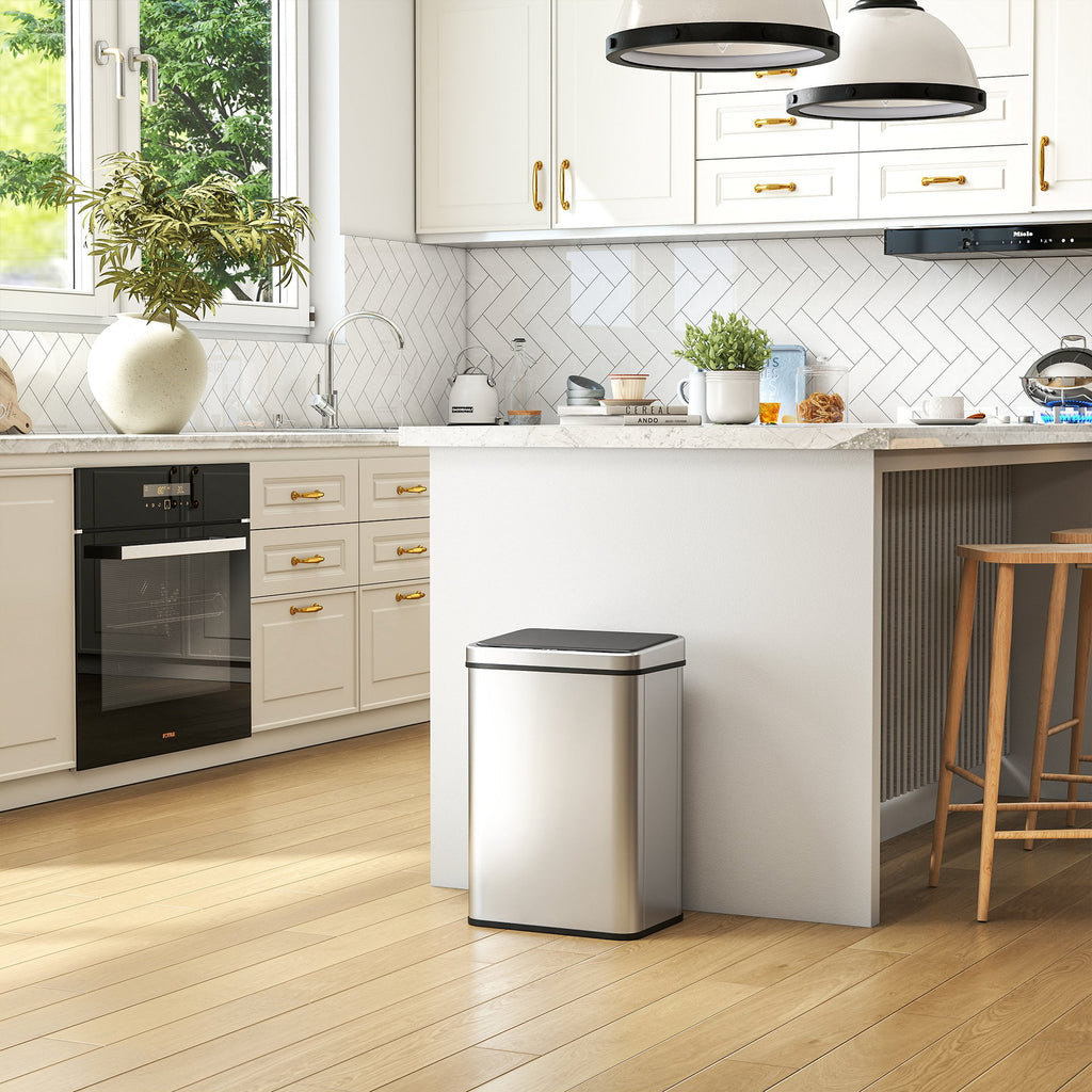 Poubelle à Capteur de 40L, Couvercle à Fermeture en Douceur, Poubelle de Cuisine Automatique Acier Inoxydable, Argenté